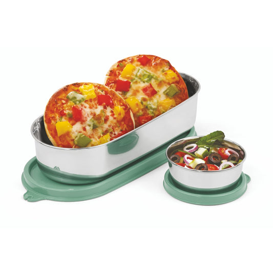 SignoraWare Feast Oval Steel Lunch box - Green 2 Containers