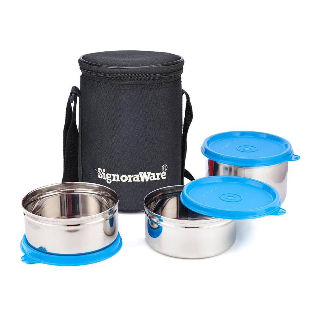 SignoraWare Executive Steel Medium Lunch Box - blue 3 Containers