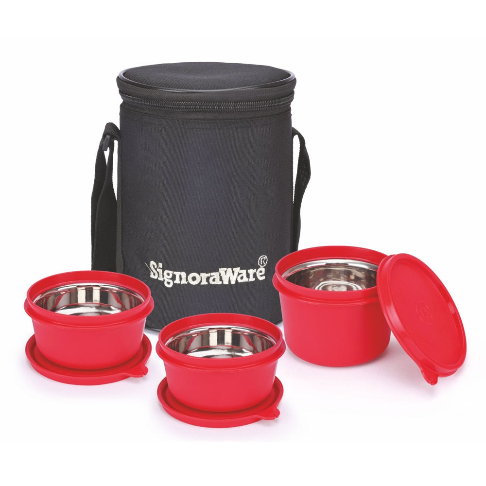 SignoraWare Monarch Executive Medium Microsafe Steel Lunch Box -Red 3 Containers