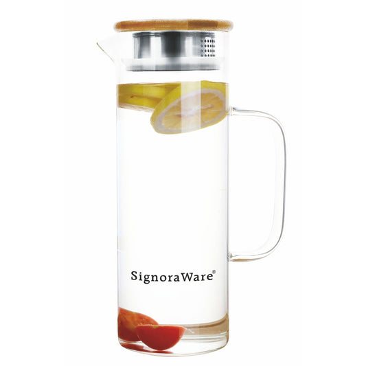 SignoraWare Saffron Borosilicate Glass Jug With Bamboo Lid 1000 ml