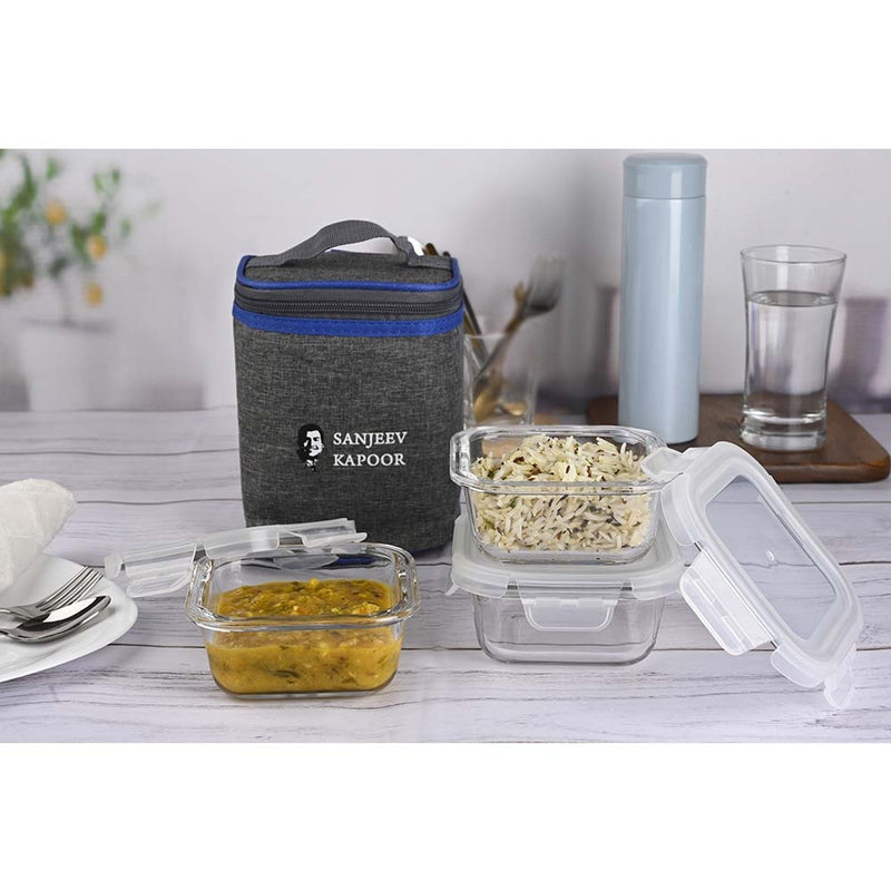 Sanjeev Kapoor Boston Square Glass Lunch Box 3 Container