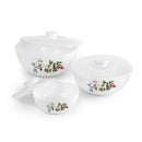 Cello Opalware Cherry Tomato Royale Mixing Bowl Set With Lid - White Set of 3