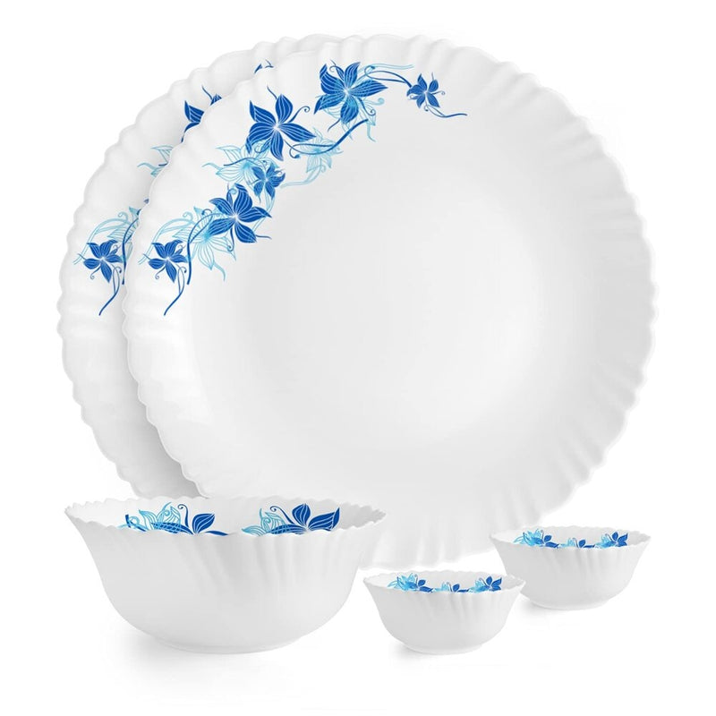 Cello Opalware Dazzle Blue Swirl Dinner Set - White 5 Pieces