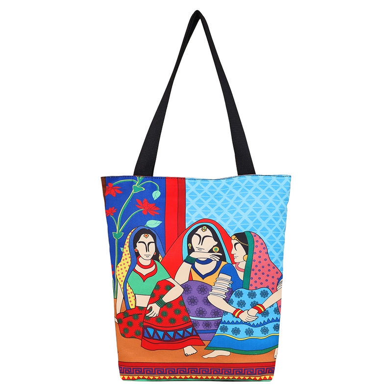 Sabhyata Three Ladies Design ST150-11 Tote Bag (Blue) 1 Unit