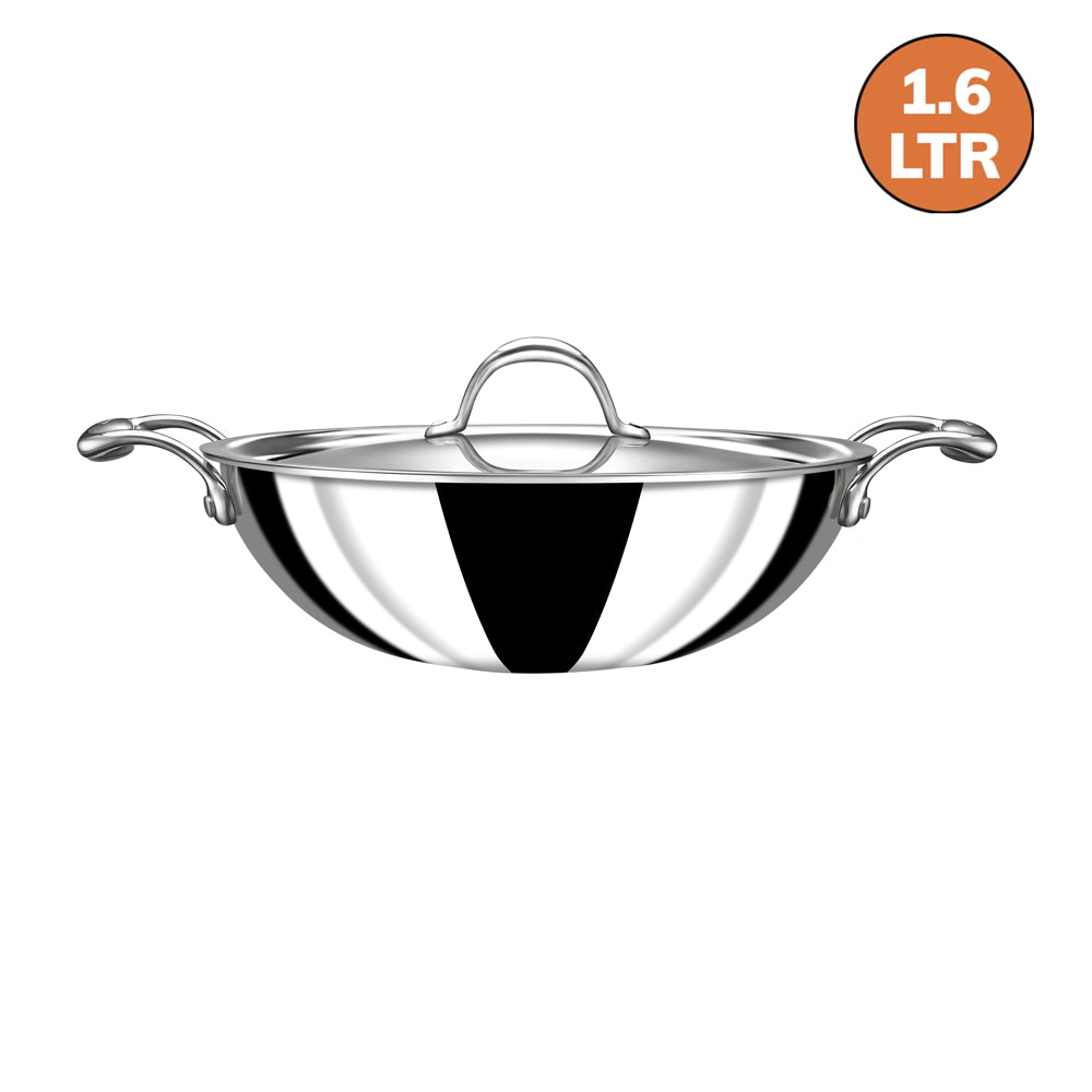 Stahl Artisan Stainless Steel Triply Kadai With Lid - 20 cm 1.6 Litres