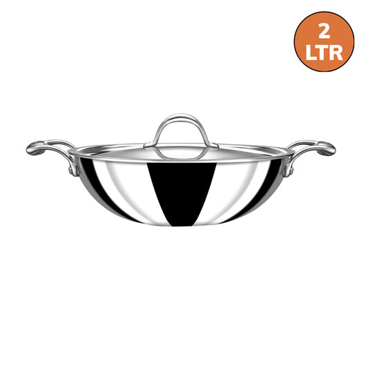 Stahl Artisan Stainless Steel Triply Kadai With Lid - 22 cm 2 Litres