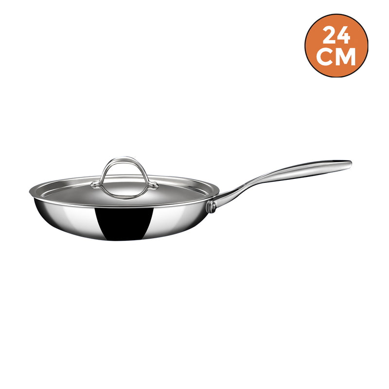 Stahl Artisan Stainless Steel Triply Fry Pan With Lid 24 cm