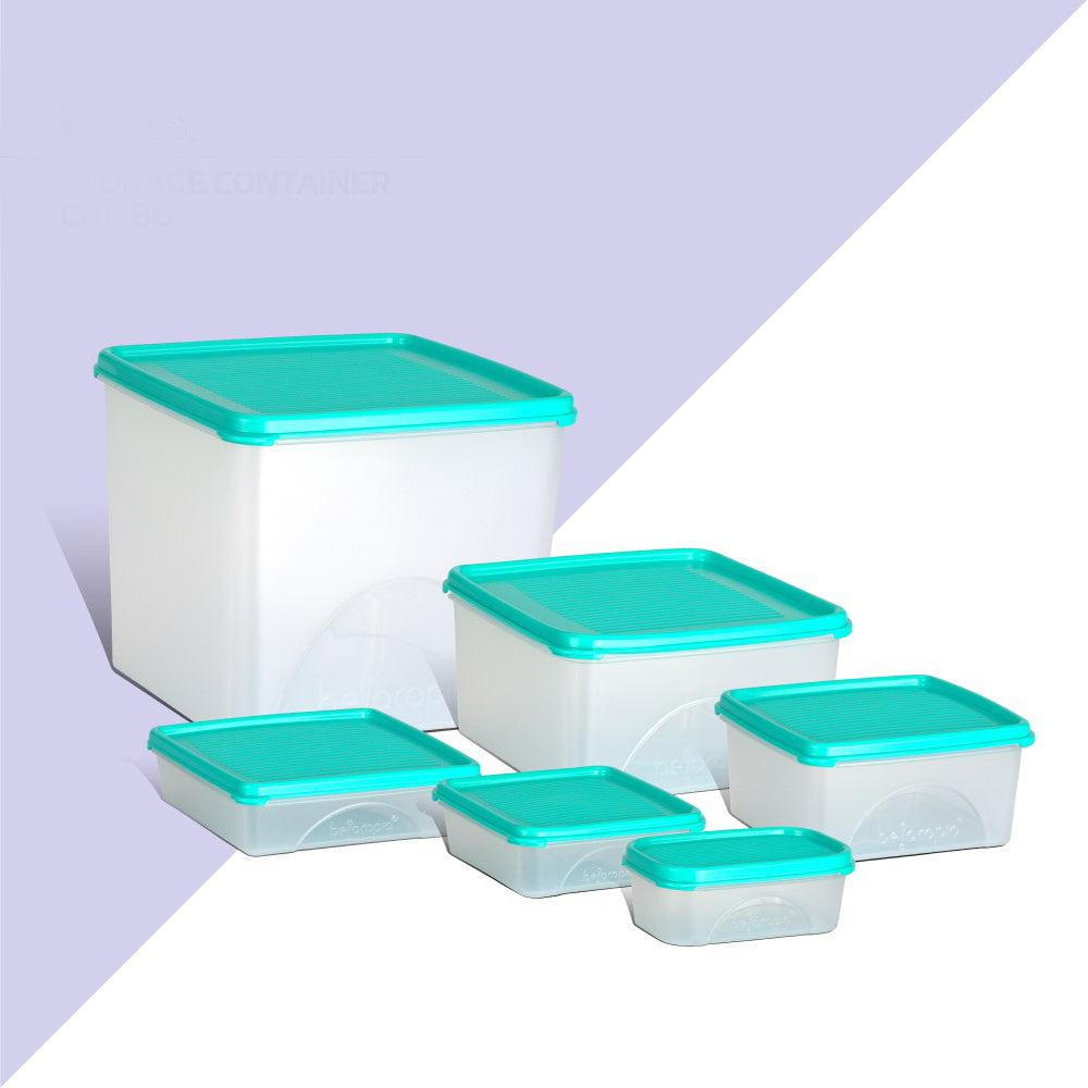 Belocopia Square & Rectangle Plastic Containers Aqua Green CFS0015 Set of 6