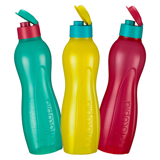 Belocopia Hiero Flip Plastic 2 Colour Water Bottle (1L) Pink-Blue-Yellow CWB0011 Set Of 3