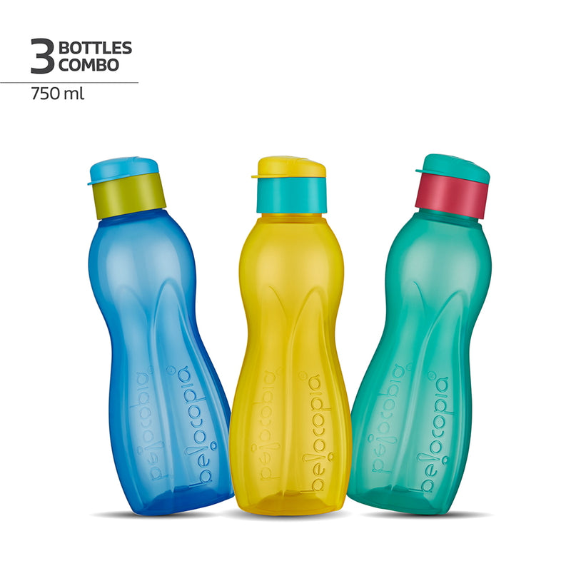 Belocopia Hiero Flip Plastic 2 Colour Water Bottle (1L) Multi Colour (NYB) CWB0012 Set Of 3