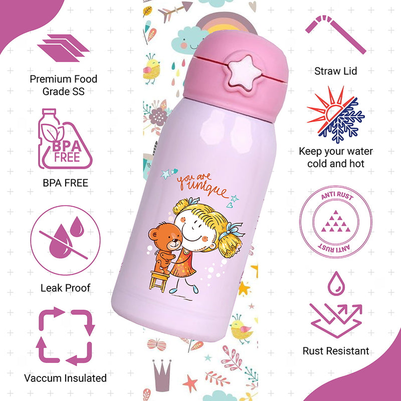 Femora You Are Unique Thermosteel Double Wall Kids Water Bottle With Bag Pink 550 ml