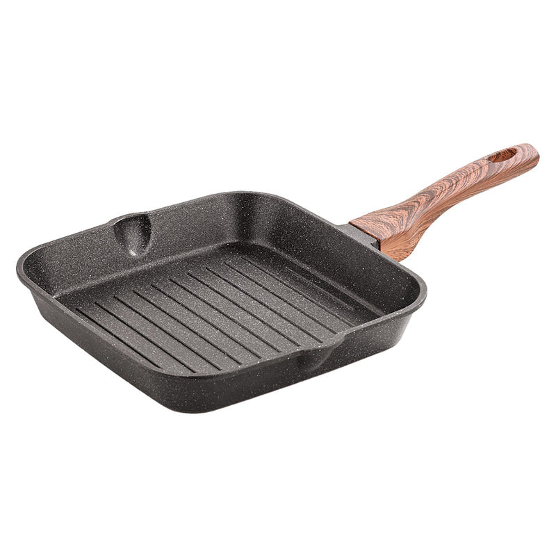 Bombay Kookware Non-Stick Small Granite Grill Pan- Black 22 cm