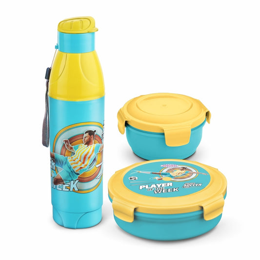 Asian Little Champions Set Lunch Box & Bottle - Yellow & Blue Set of 3