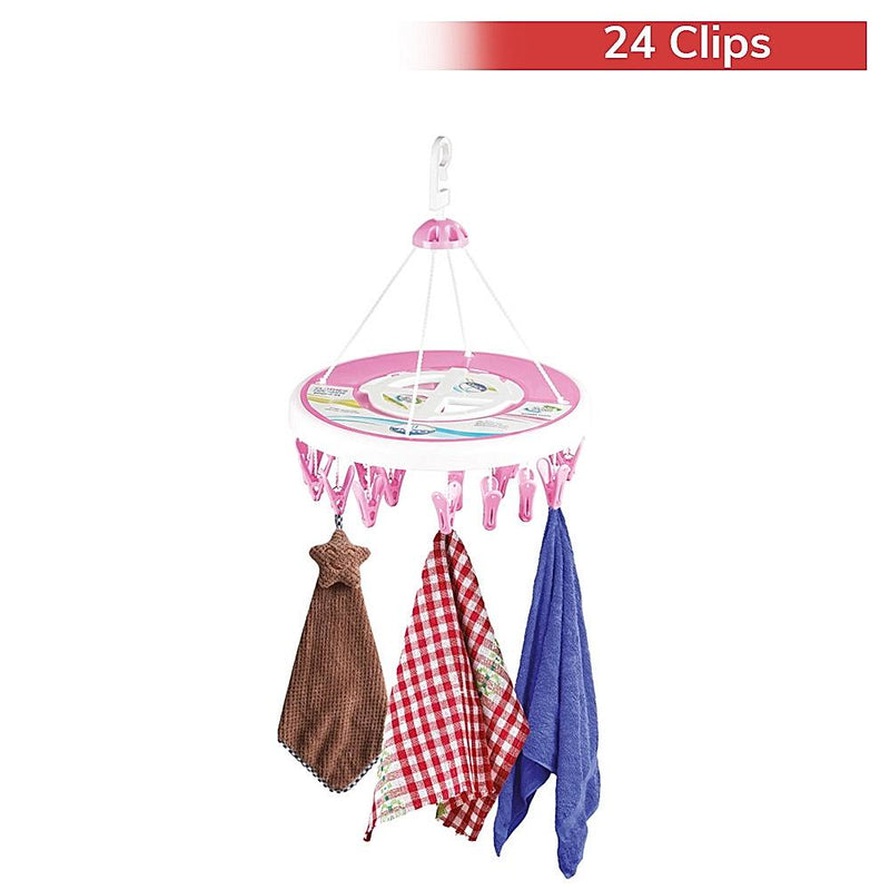 Joyo Plastic Cloth Drying Hanger with 24 Clips - Round Pink