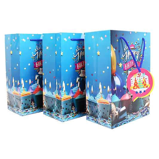 Archies Happy Birthday With Candle Design Printed Paper Gift Bag (Small) Pack of 3