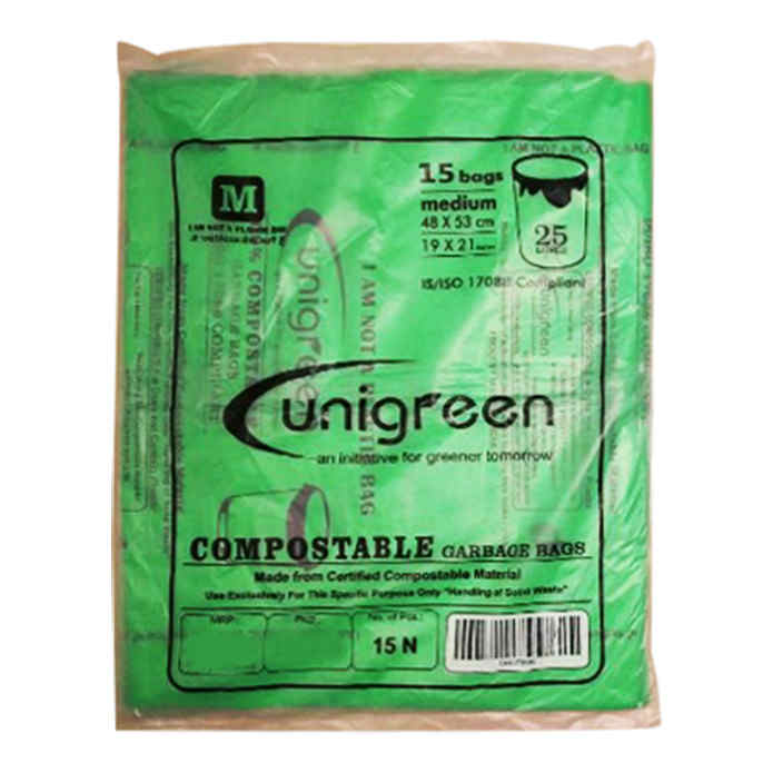 Unigreen Compostable Green Garbage Bag 19X21 Inches 15 Bags