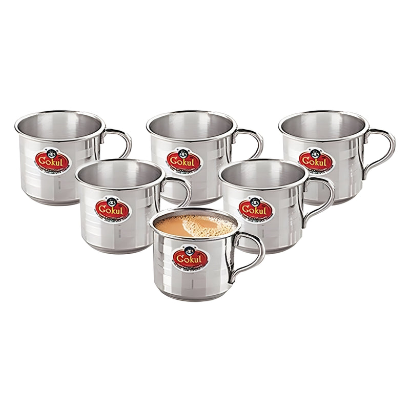 Gokul Stainless Steel Single Wall Fame Tea Cup 6 Pieces