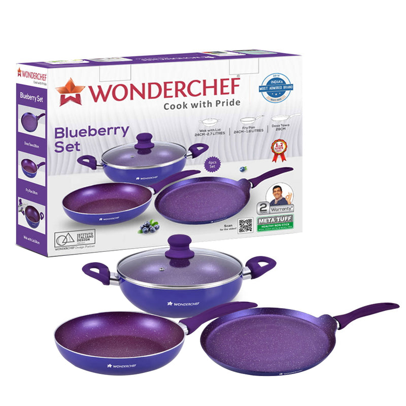 Wonderchef Blueberry Aluminium Non-Stick Cookware Set 4 Pieces