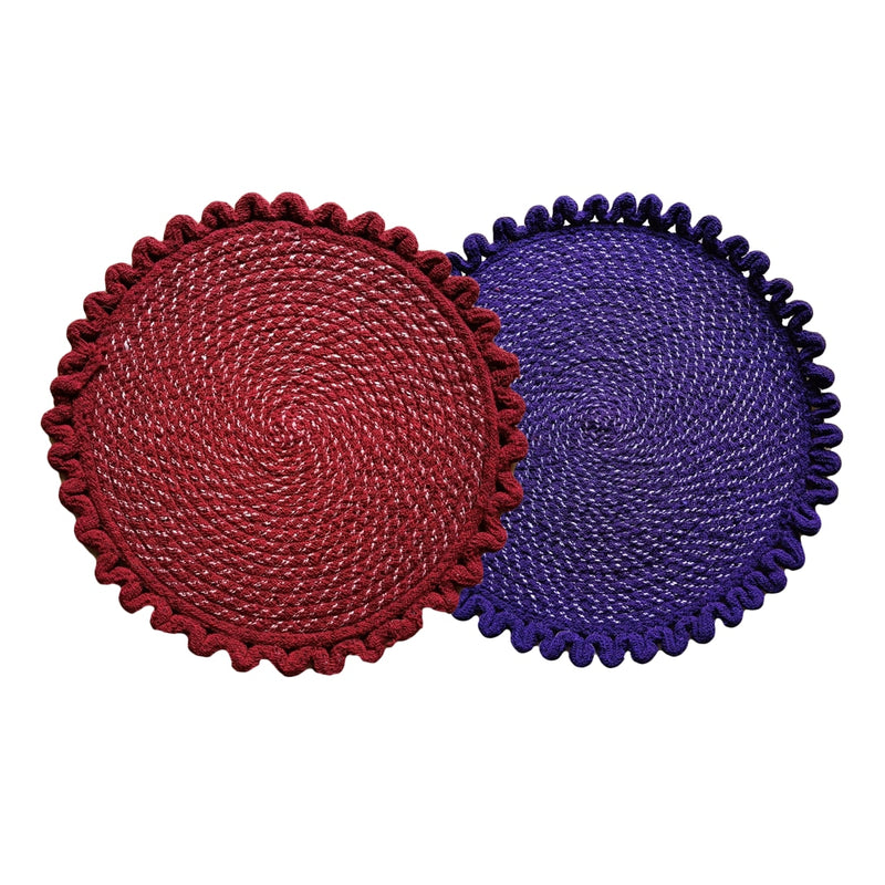 Elegant Weavers Acrylic Round Bathmat - Red & Blue Pack Of 2