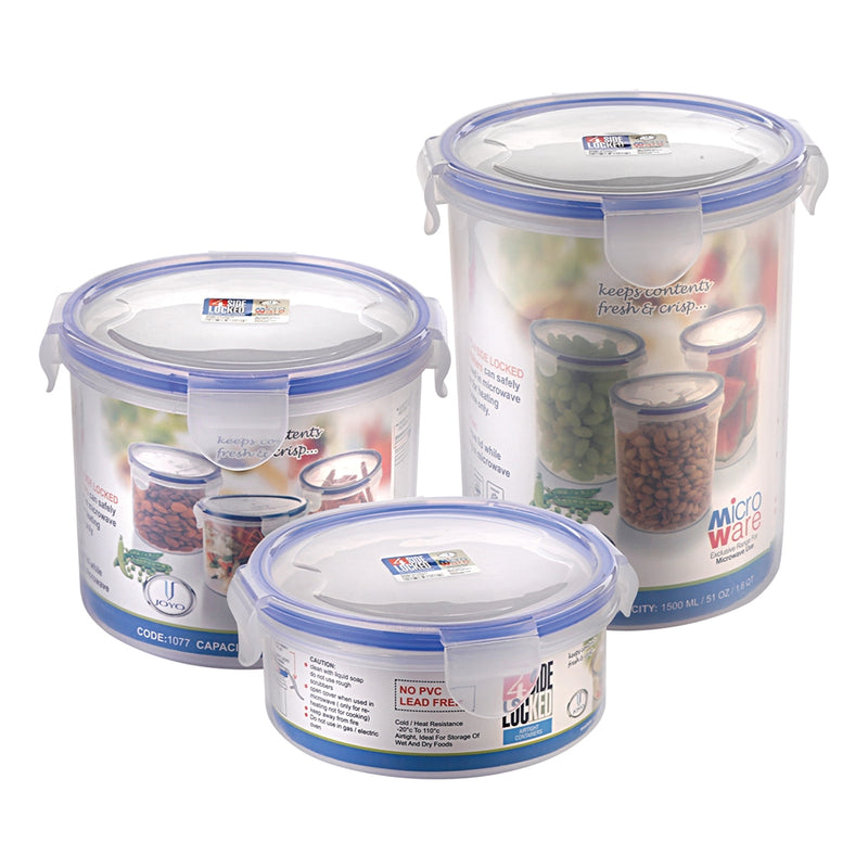 Joyo 4 Side Lock Plastic Round Containers Set of 3