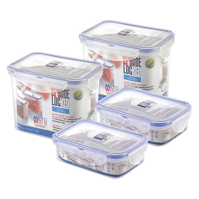 Joyo 4 Side Lock Plastic Rectangle Containers Set of 4