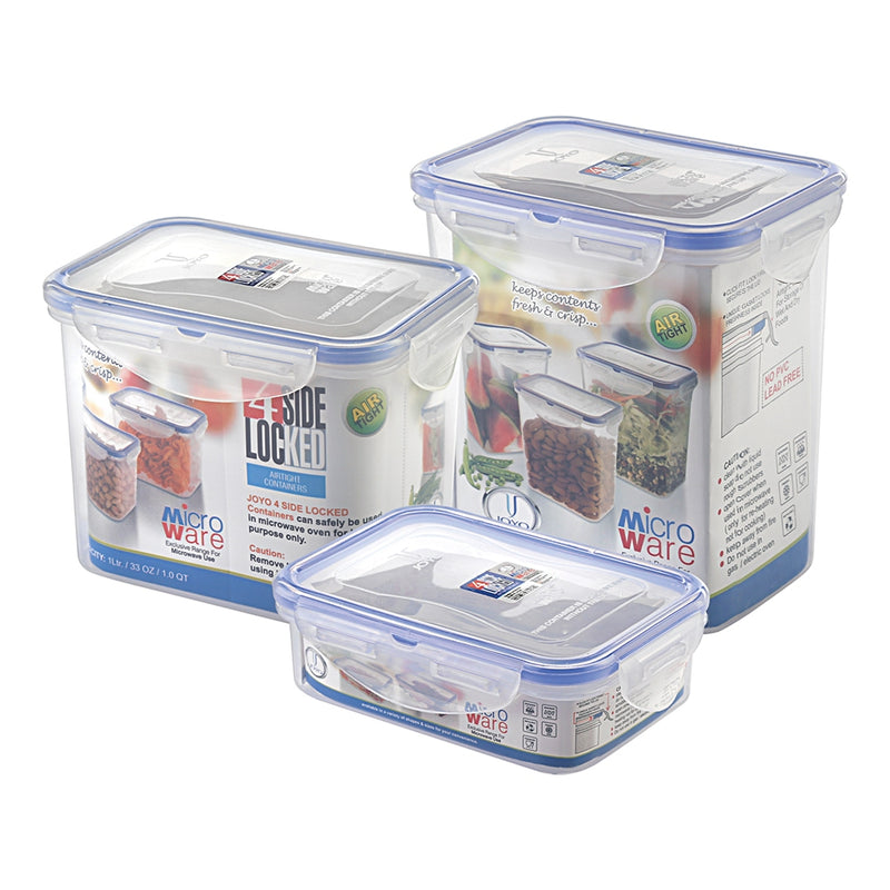 Joyo 4 Side Lock Plastic Rectangle Containers Set of 3