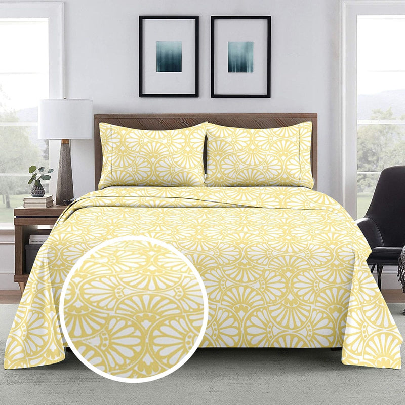 Success Cezer Double Bedsheet 190 TC - Vintage Symmetry Lemon Yellow 224 x 244 cm