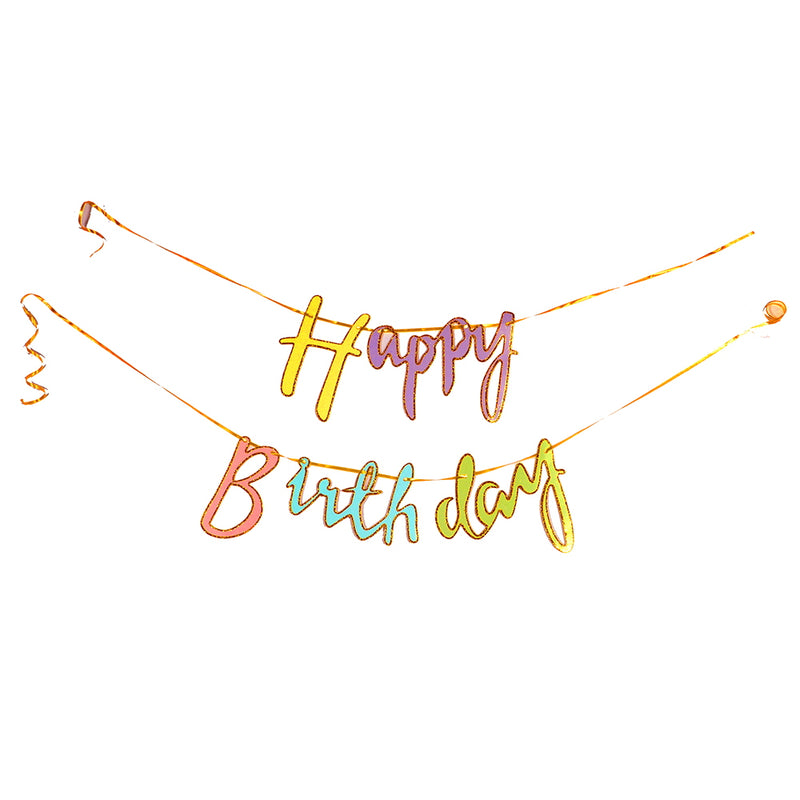 Manovedant Decorative Happy Birthday Cursive Banner - Multicolour 1 Unit