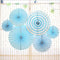 Manovedant Decorative Plain & Printed Paper Fans - Blue 6 Pieces