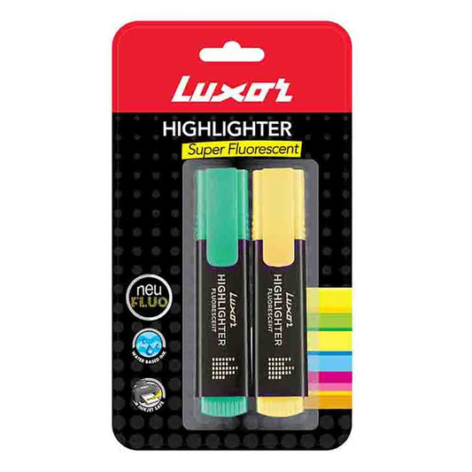 Luxor Highlighter Pen Blister - Green & Yellow Pack of 2