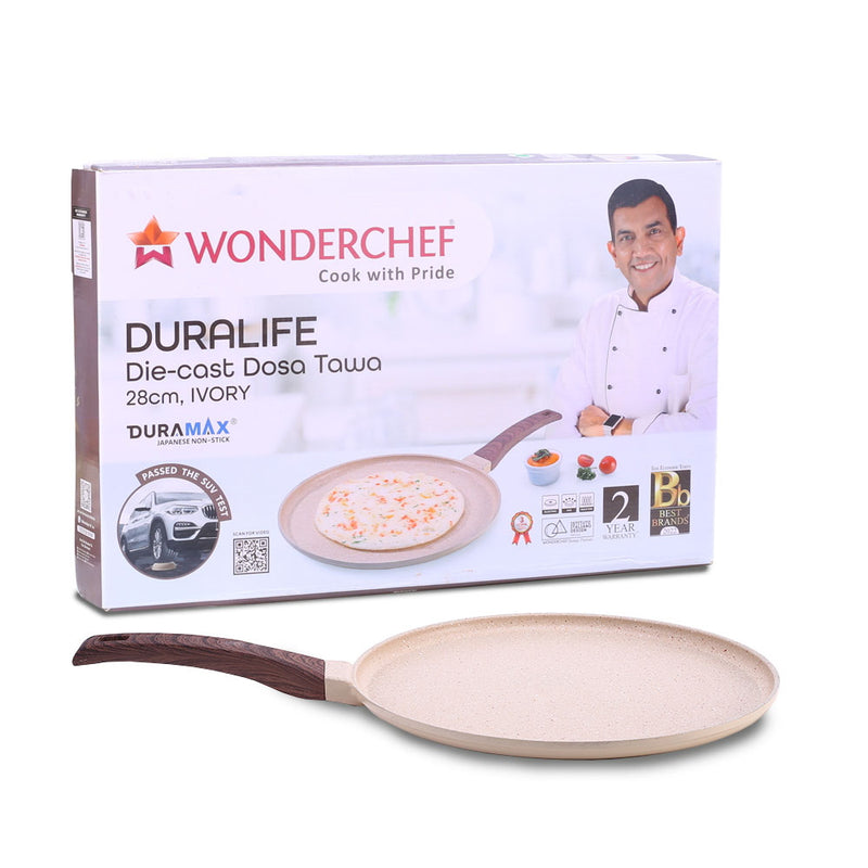 Wonderchef Duralife Die-cast Non stick Dosa Tawa - Ivory 28 cm