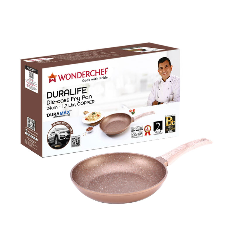 Wonderchef Duralife Die-Cast Non-Stick Fry Pan - Copper 24 cm