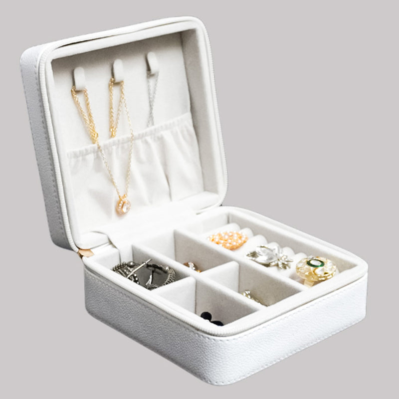 Karv Zipper Closer Faux PDM Leather Jewellery Box - Medium (White) 1 Unit