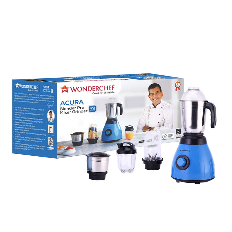 Wonderchef Acura Blender Pro Mixer Grinder with Jar - Black & Blue 500 W