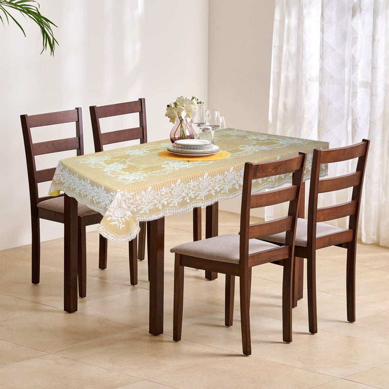 VAA Vinyl Blossom Dining Table Cover 4 Seater (0.9x1.32 metres) - Gold 1 Unit