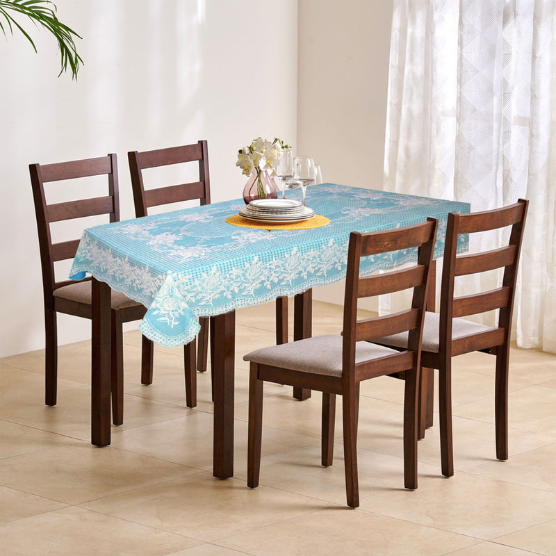 VAA Vinyl Blossom Dining Table Cover 4 Seater (0.9x1.32 metres) - Blue 1 Unit