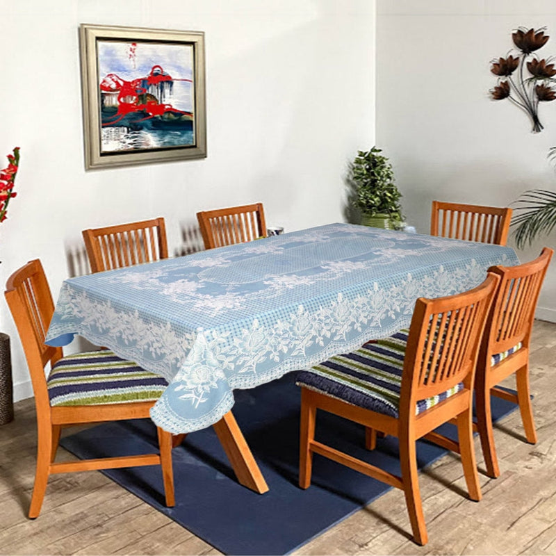 VAA Vinyl Blossom Dining Table Cover 6 Seater (1.32x2.02 metres) - Blue 1 Unit