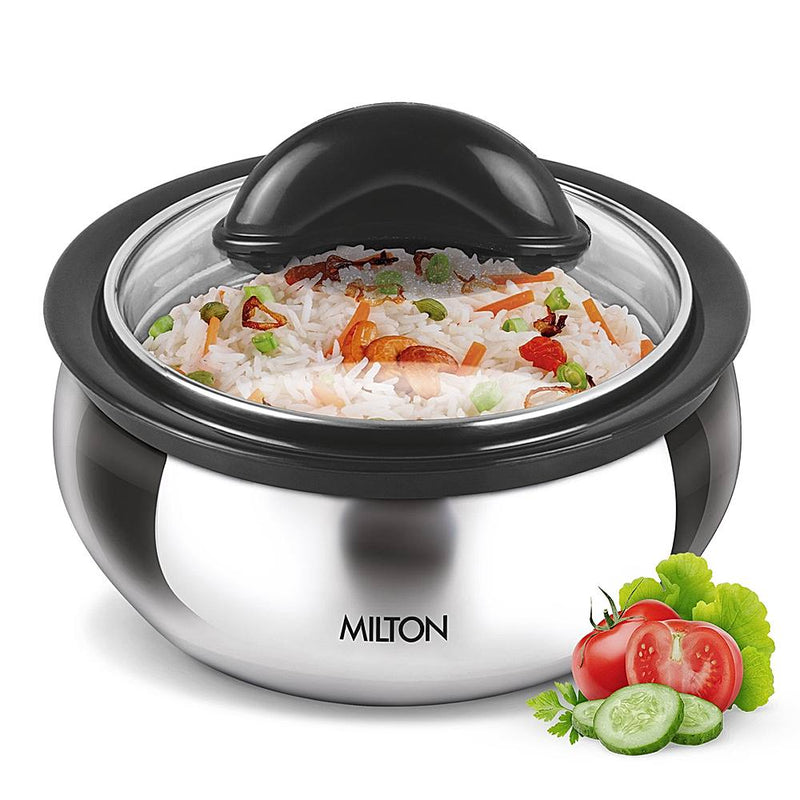 Milton Clarion Stainless Steel Casserole + Glass Lid- Silver 1.78 Litres