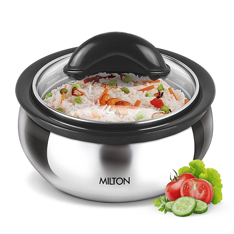 Milton Clarion Stainless Steel Casserole + Glass Lid - Silver 1.33 Litres