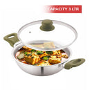 The Chef Story Stainless Steel Triply Kadai with Glass Lid 26 cm