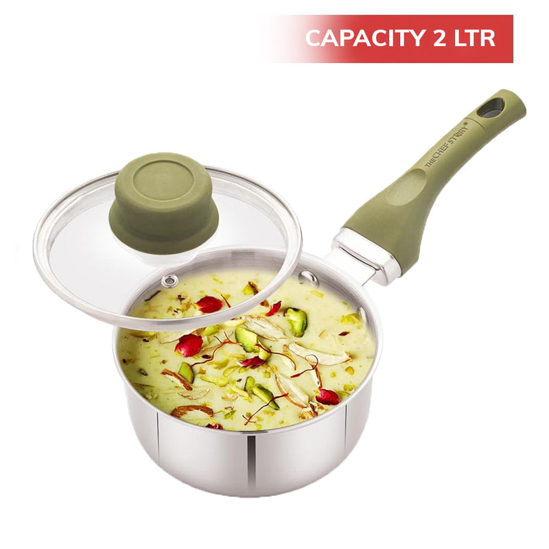 The Chef Story Stainless Steel Triply Saucepan with Glass Lid (18 cm) - 2 L 1 Unit