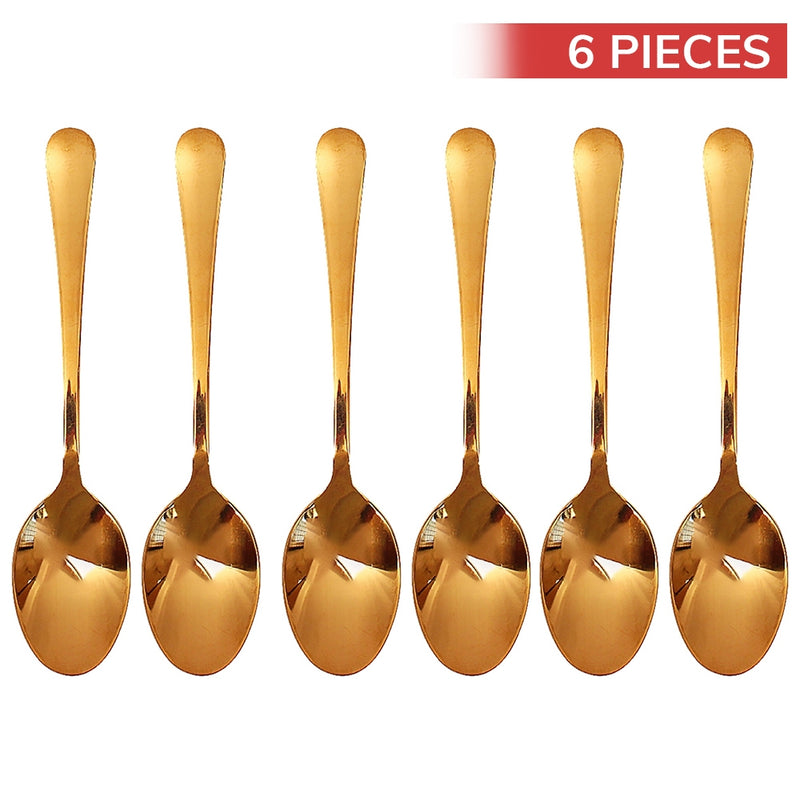 Stainless Steel Gold Finish Dessert Spoon 6 Pieces