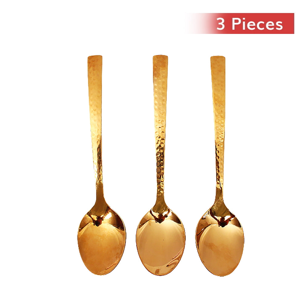 Stainless Steel Gold PVD Coating Hammered Dessert Spoon 3 Pieces