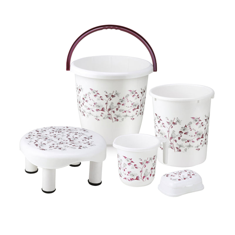 Joyo Plastic Bathroom Set (Wine) - Set of 5 1 Unit