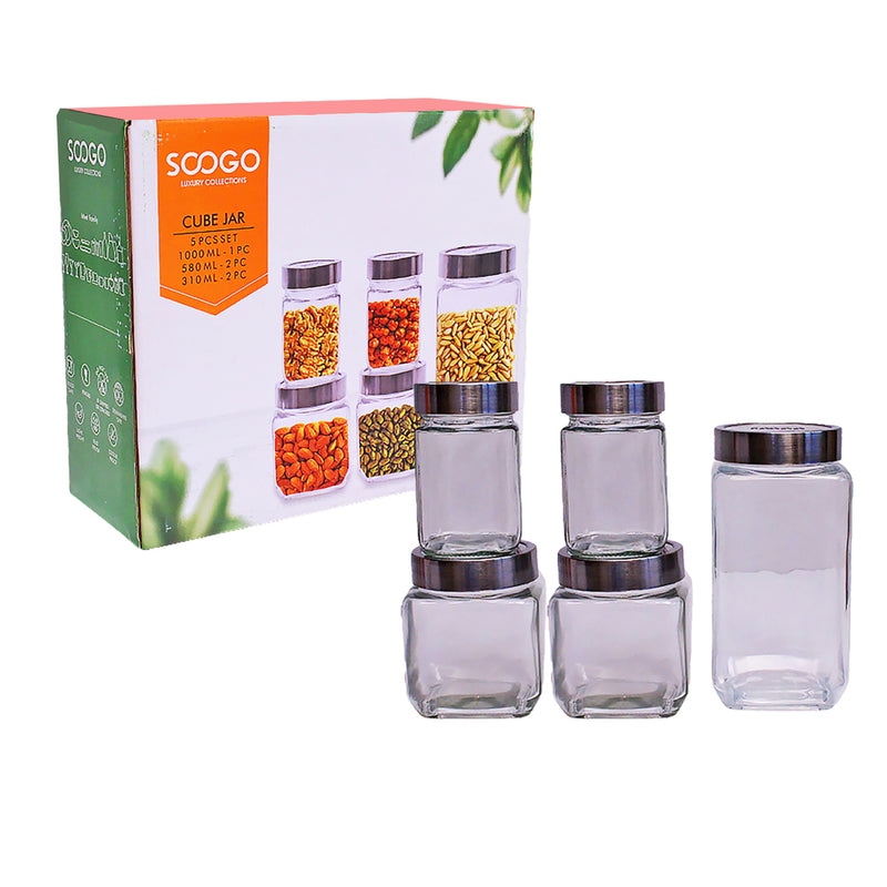 Sanjeev Kapoor Cube Jar Set with Steel Lid 5 Pieces