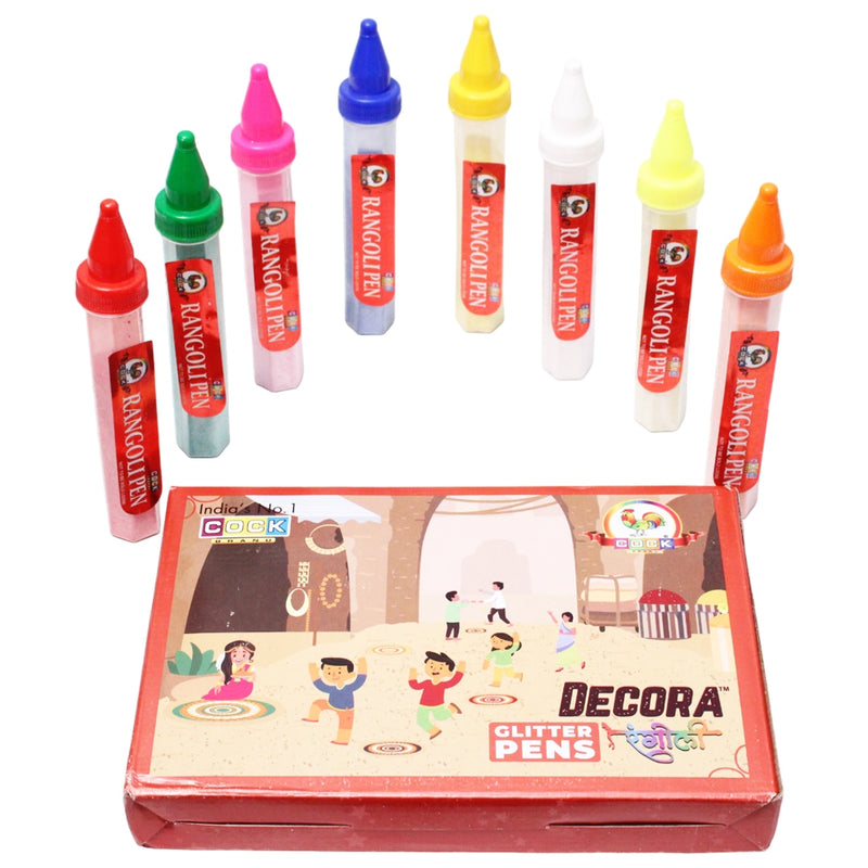 Cock Brand Decora Glitter Rangoli Pens 1 Unit 8 Pieces