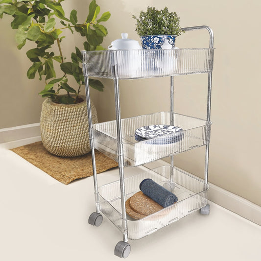 Nayasa Stunner 3 Layer Organizer Cart With Wheels - Transparent 1 Unit