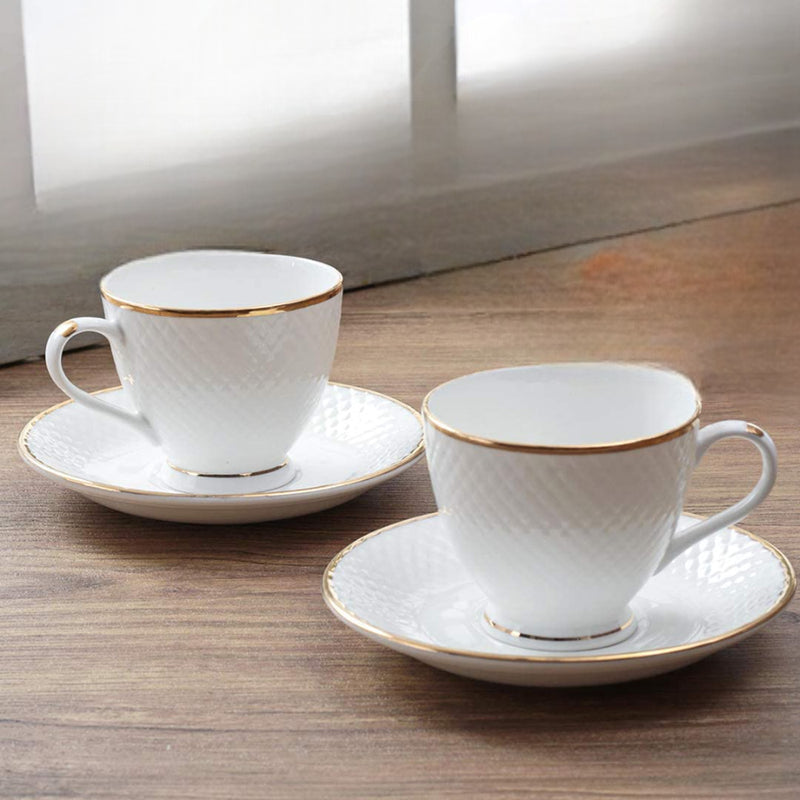 Femora Ceramic Gold Line Cup & Saucer Set (200 ml) - Set of 2 1 Unit