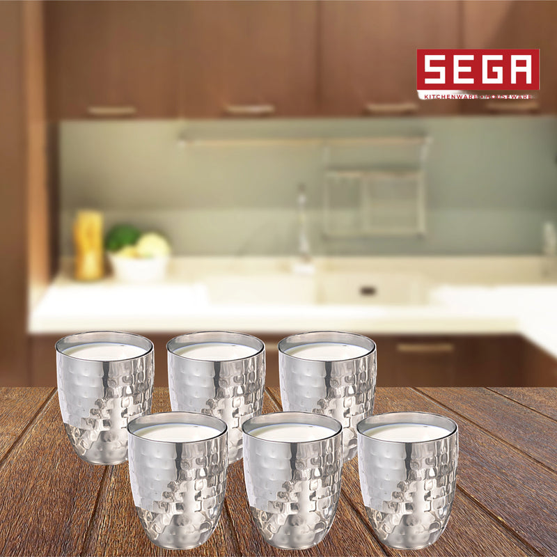 SEGA Stainless Steel Hammered Glass Set (6 Pieces) 1 Unit