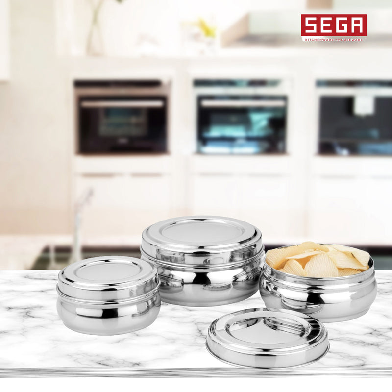 SEGA Stainless Steel Belly Shape Puri Dabba Set (3 Pieces) 1 Unit